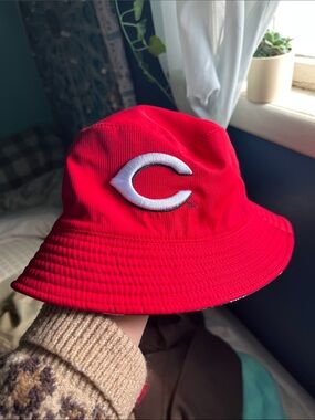 Red Reds Branded Reversible Bucket Hat with White Logo Print